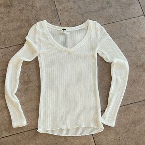 We The Free Cream Open-Knit V-Neck Sweater
